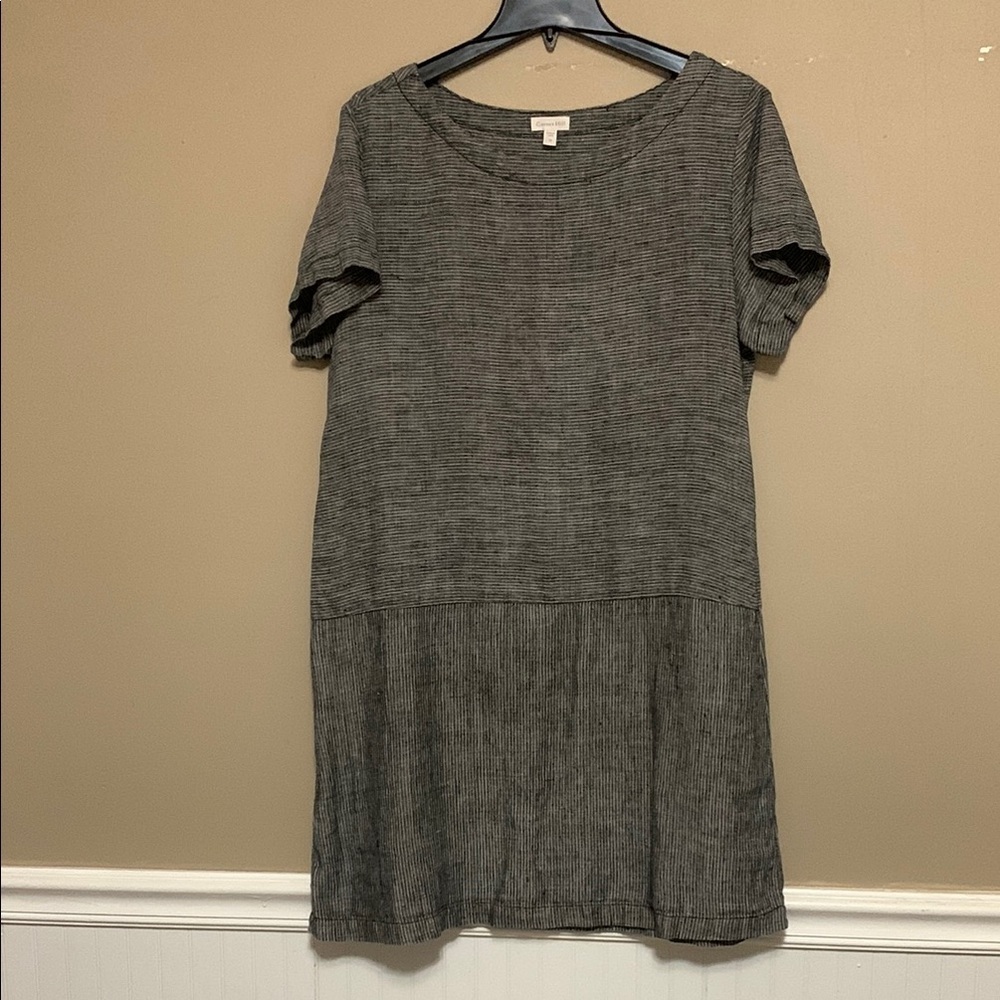 Garnet Hill Women’s 100% Linen Charcoal/White Mini Dress Size 12 Minimalist